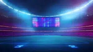 Large outdoor LED video wall display installed inside a sports stadium for live events and digital advertising