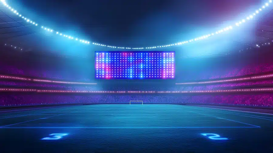 Large outdoor LED video wall display installed inside a sports stadium for live events and digital advertising